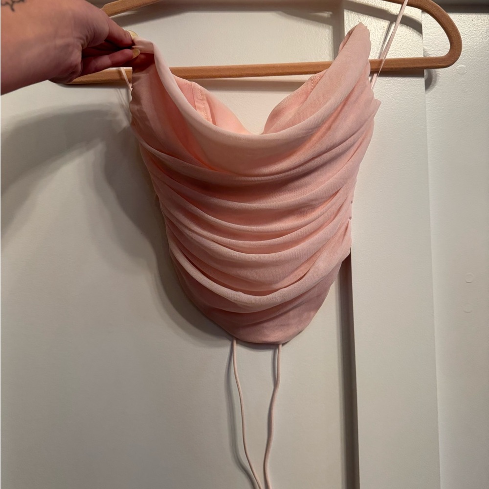 Cowl Neck Pink Strapless Corset Top